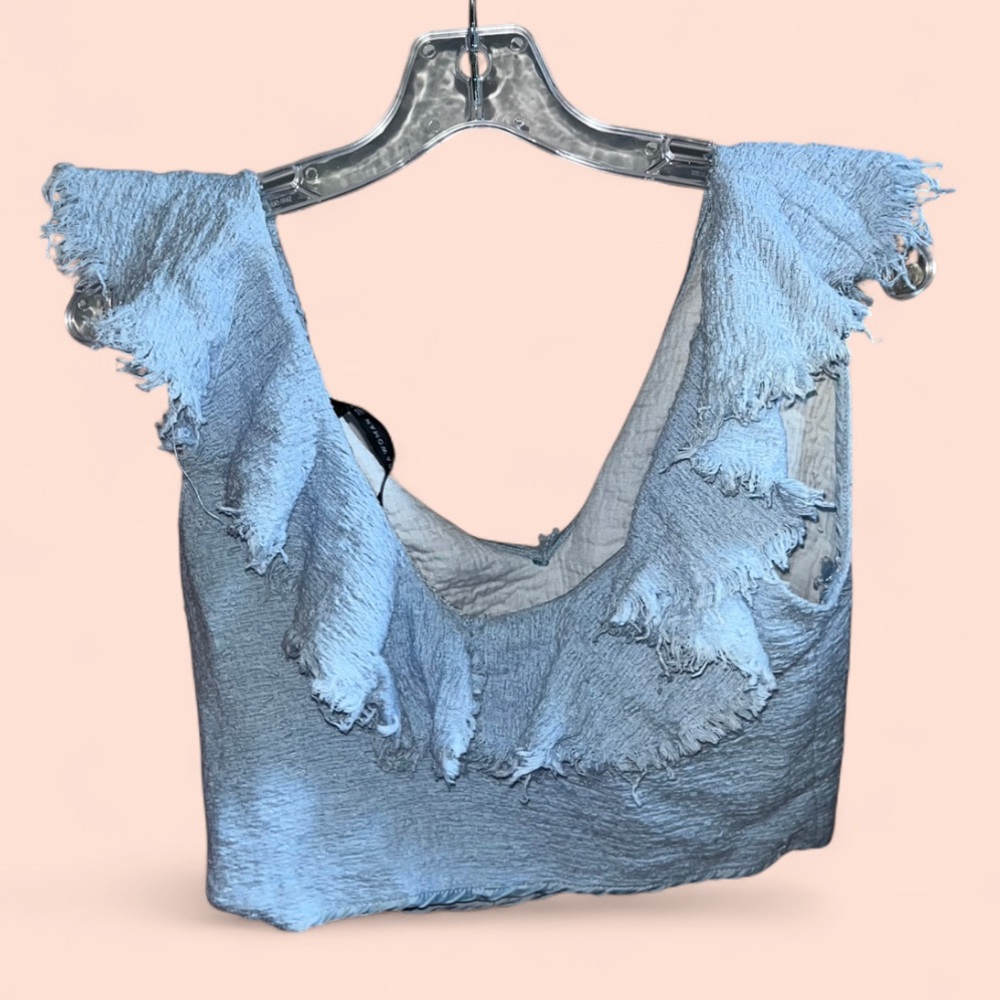 Zara Cropped Top with Ruffled Neckline - Picture 2 of 8